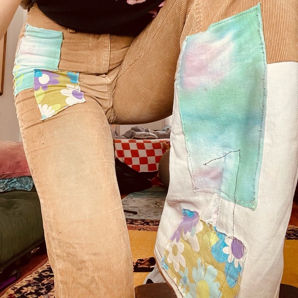 GUC Babaton ultra high waisted patchwork chord homemade bell bottoms - Picture 4 of 16